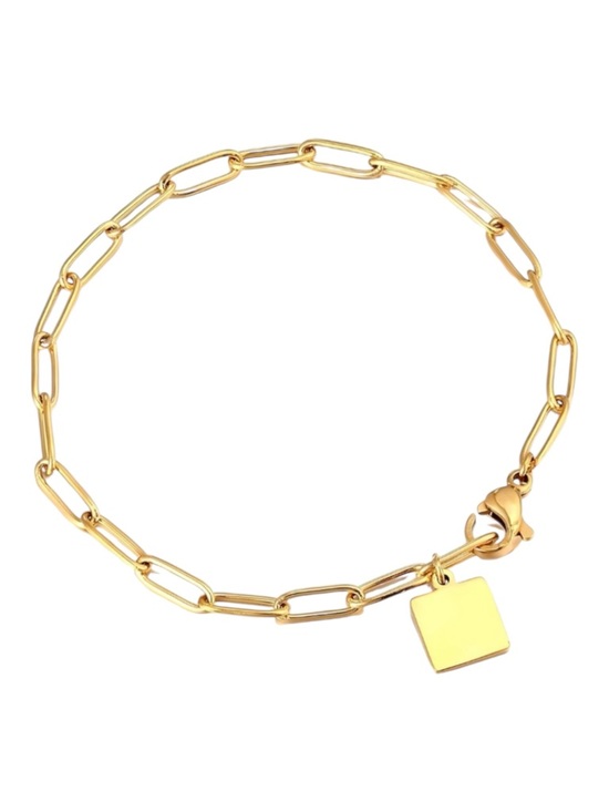 Jewelry - 18K Gold Plated Paperclip Link Bracelet – Stainless Steel, Charm Detail